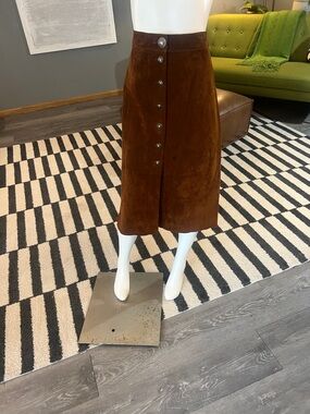 Zara Brown Suede Button-Front Midi Skirt